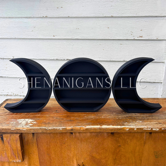 Curio Shelf Triple Goddess - Moon Phase 3 Piece Set - 3 Shelf - Trinket, Desk, Crystal