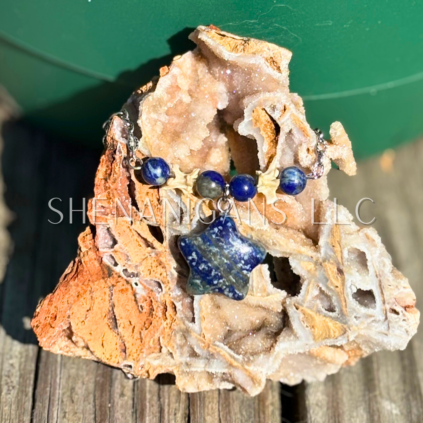 Lapis Lazuli Star Necklace – Crystal Carving with Beads & Bone Detail