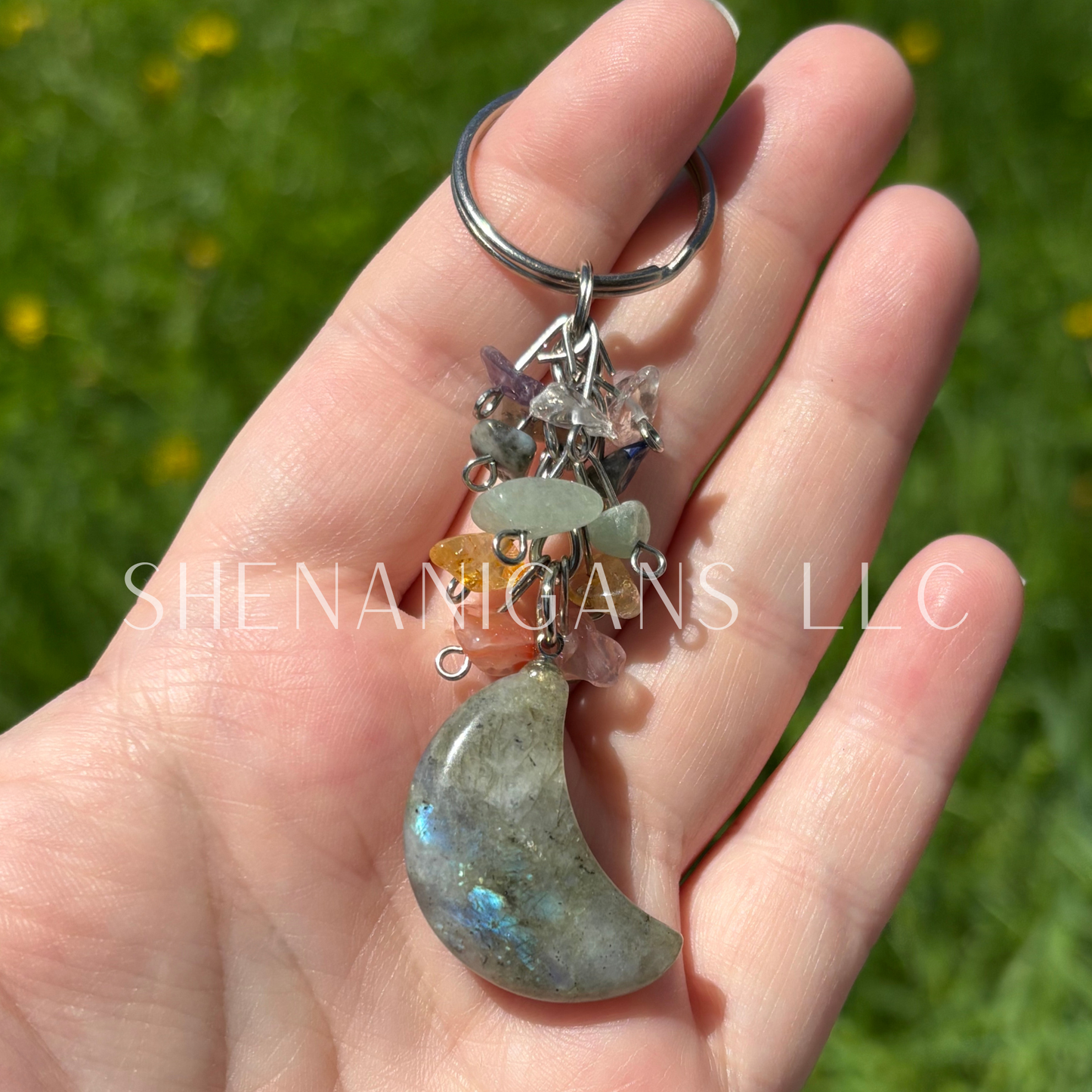 Crescent Moon Crystal Keychain – Celestial Gemstone Charm for Protection & Intention