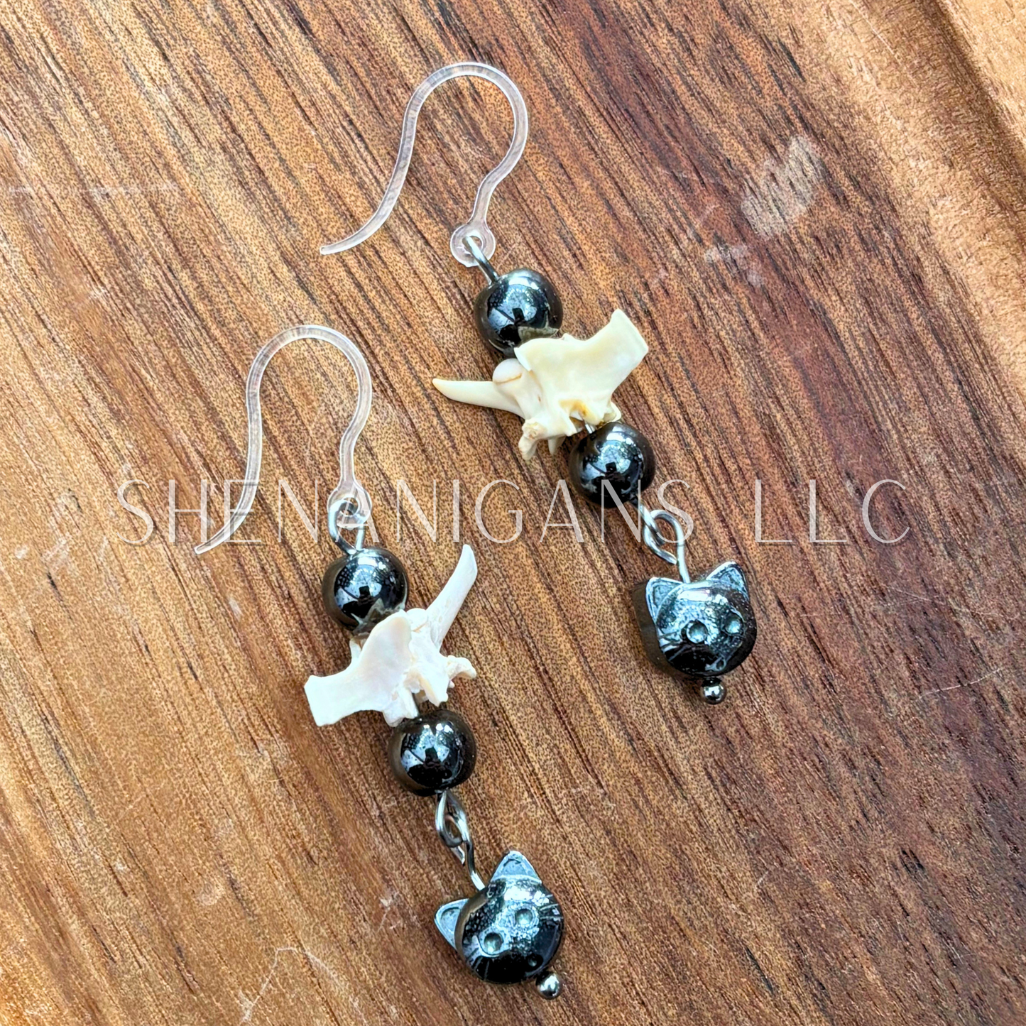 Hematite Cat Face Earrings