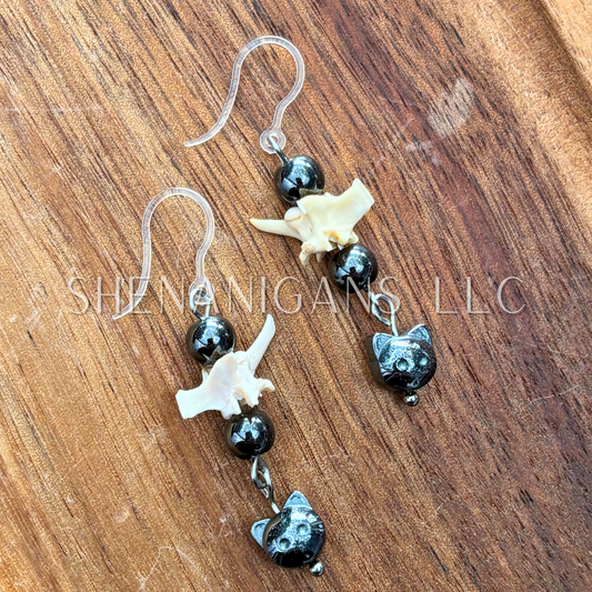 Hematite Cat Face Earrings