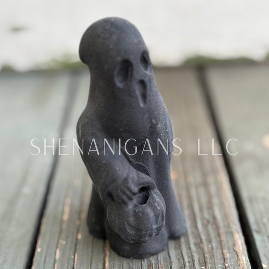 Trick or Treat Ghost with Pumpkin Candy Basket - Obsidian - Crystal Carving