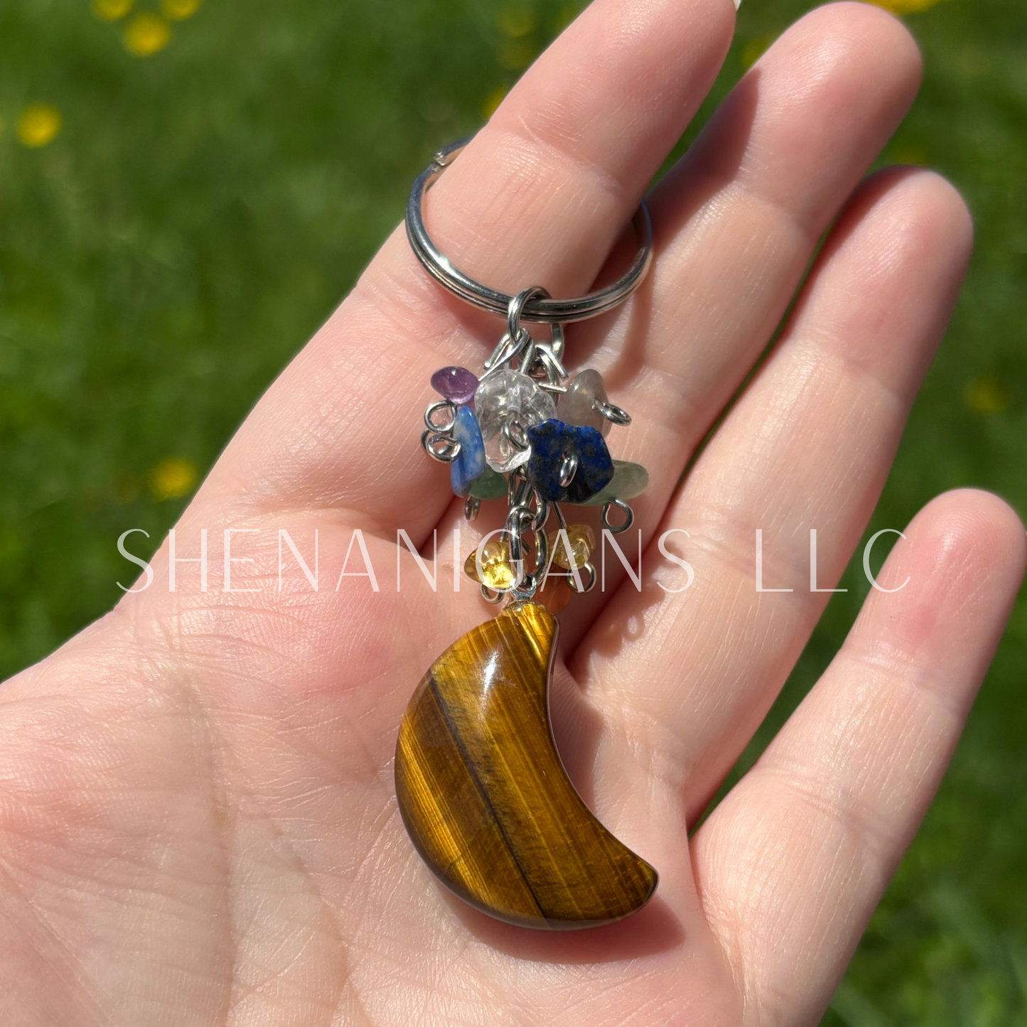 Crescent Moon Crystal Keychain – Celestial Gemstone Charm for Protection & Intention