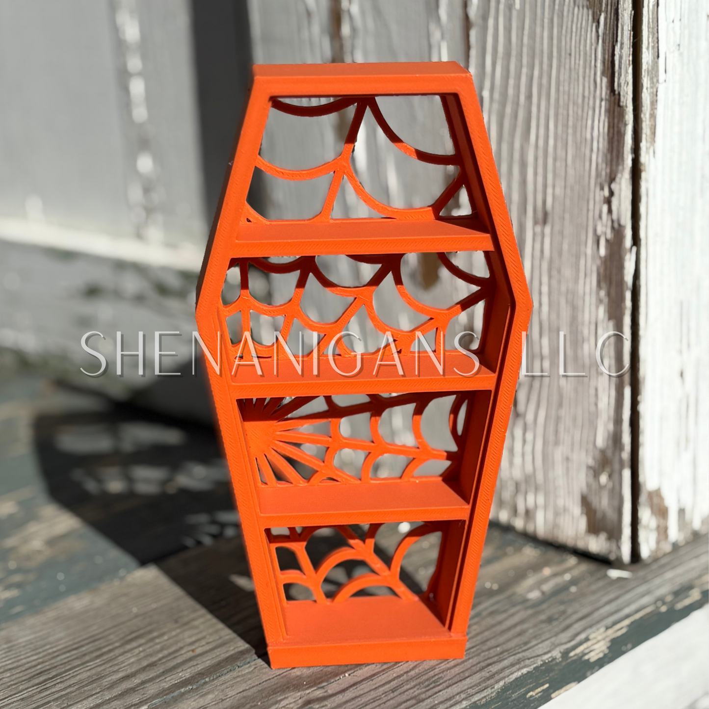 Curio Shelf Spider Web Coffin - 3 Shelf - Trinket, Desk, Crystal