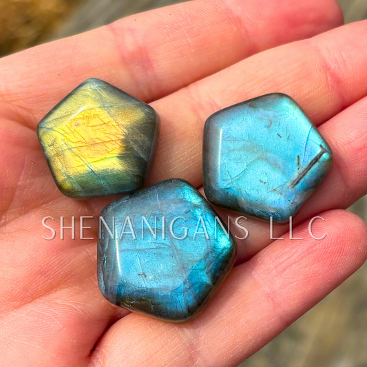 Pentagon 5 Sided Star Labradorite Flat Carving