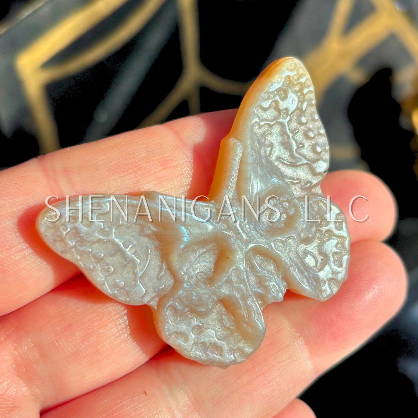 Butterfly Skull - Flat Crystal Carving
