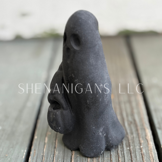 Trick or Treat Ghost with Pumpkin Candy Basket - Obsidian - Crystal Carving