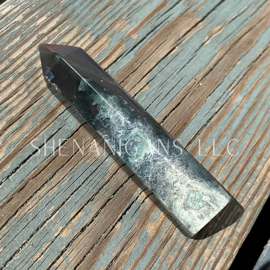 Moss Agate Polished Point Mineral Specimen Gemstone Crystal Obelisk Wand