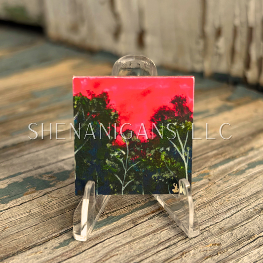 Red Night Sky Mini Tile Painting by IrisISBeauty - Handpainted Micro Art