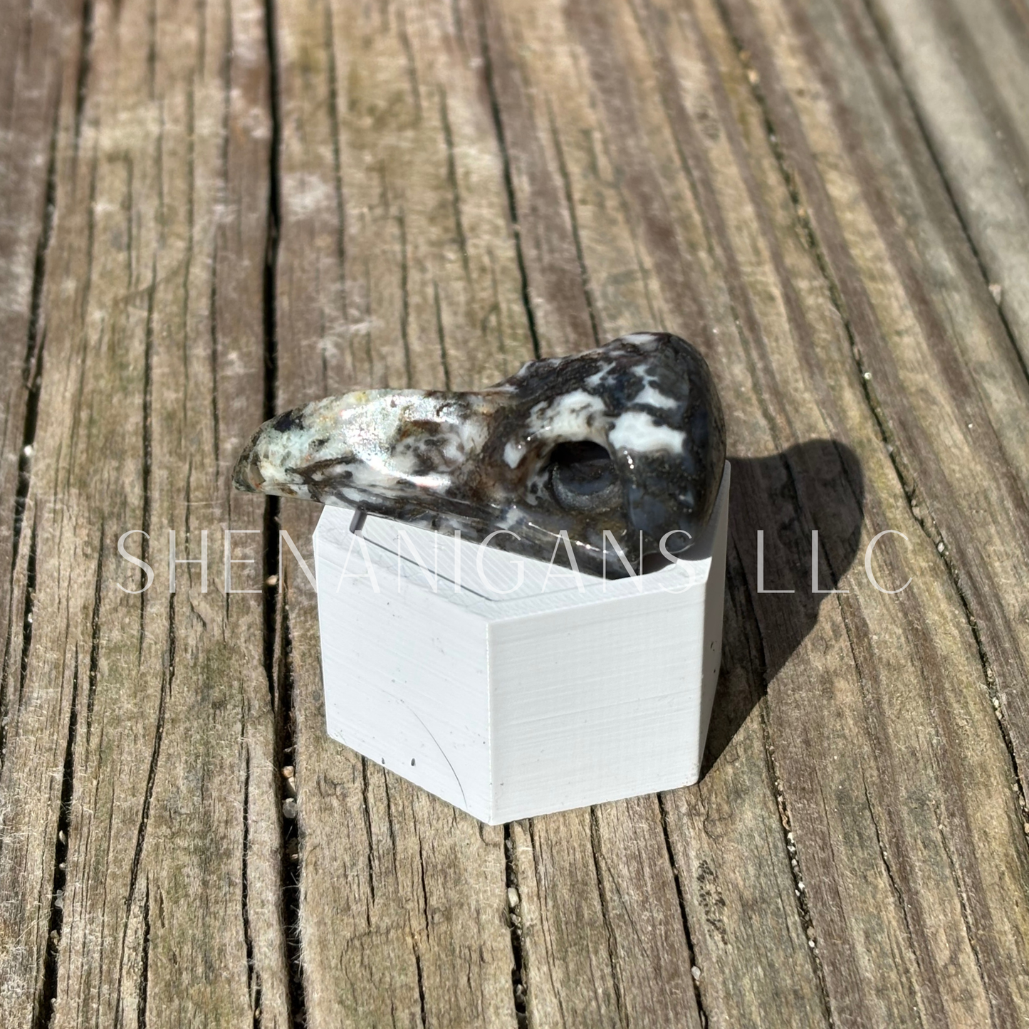 Raven Skull - Moss Agate - Crystal Carving