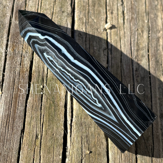 Black Striped Agate Polished Point Mineral Specimen Gemstone Crystal Obelisk Wand