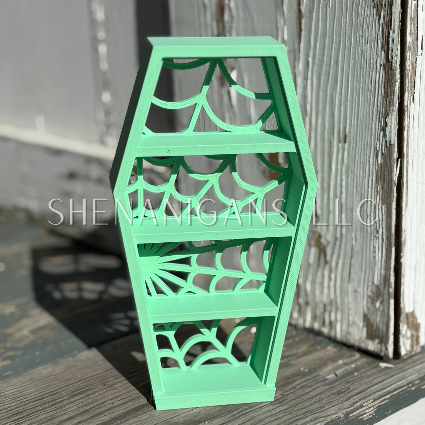 Curio Shelf Spider Web Coffin - 3 Shelf - Trinket, Desk, Crystal