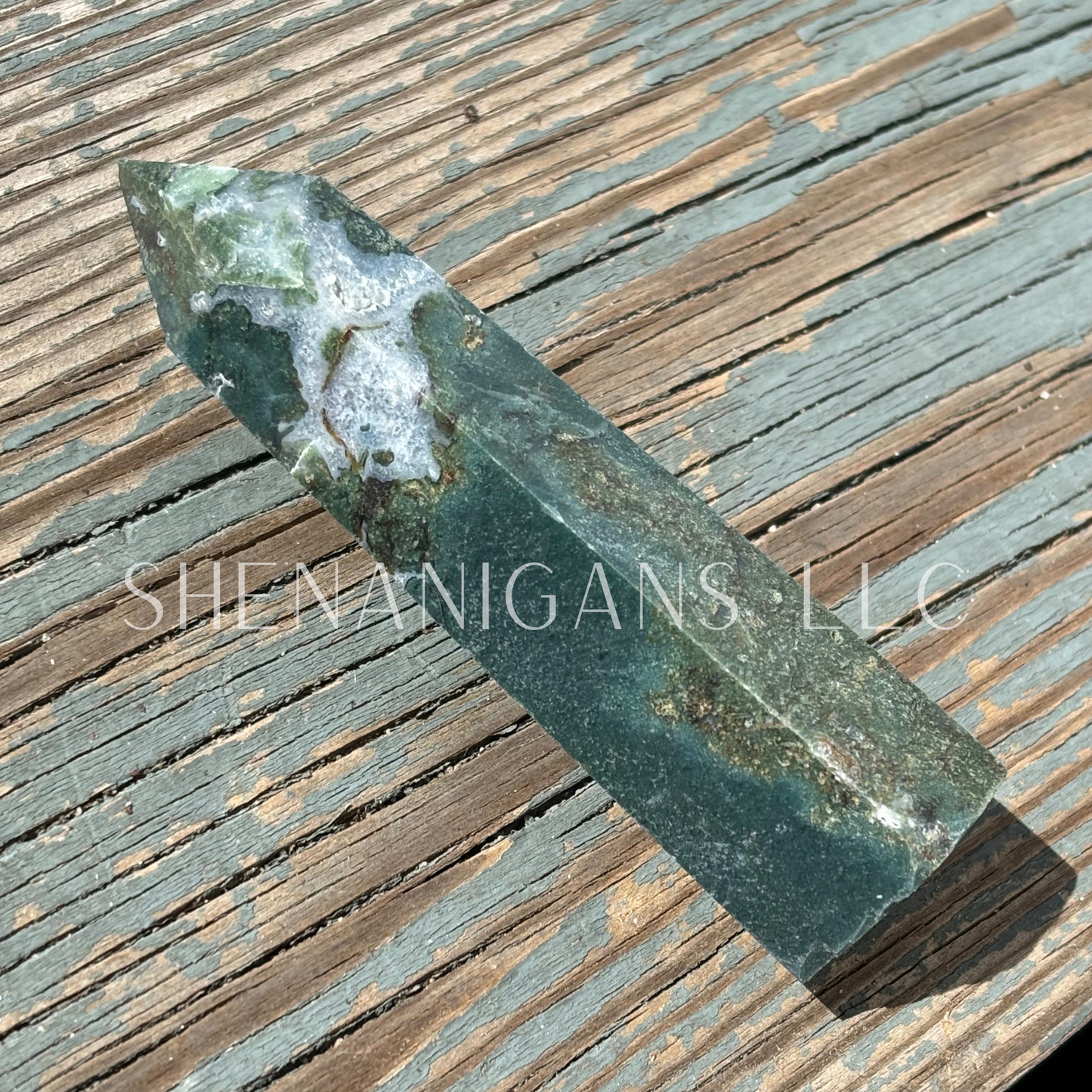 Moss Agate Polished Point Mineral Specimen Gemstone Crystal Obelisk Wand