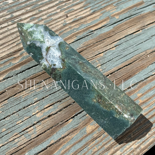 Moss Agate Polished Point Mineral Specimen Gemstone Crystal Obelisk Wand