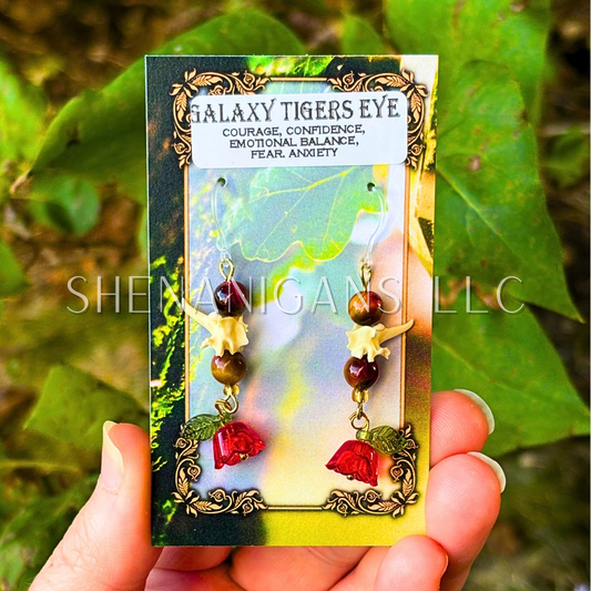 Bell Flower Dangle Earrings with Snake Vertebrae and Crystal Beads