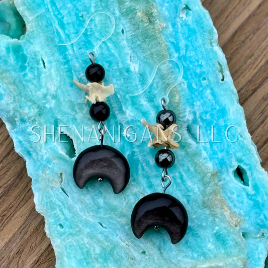 Silver Sheen Obsidian Crescent Moon Earrings