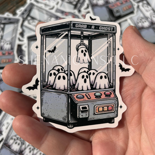 Ghostie Claw Machine, Bats, Ghost, Arcade, Retro, Game Digital Art Sticker