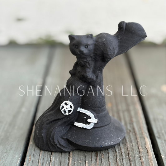 Witch Hat, Broom, Pentacle, Black Cat - Obsidian - Crystal Carving
