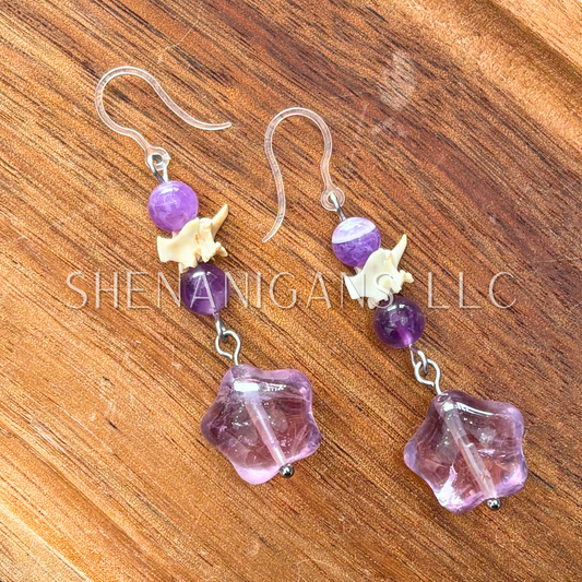 Amethyst Puffy Star Earrings