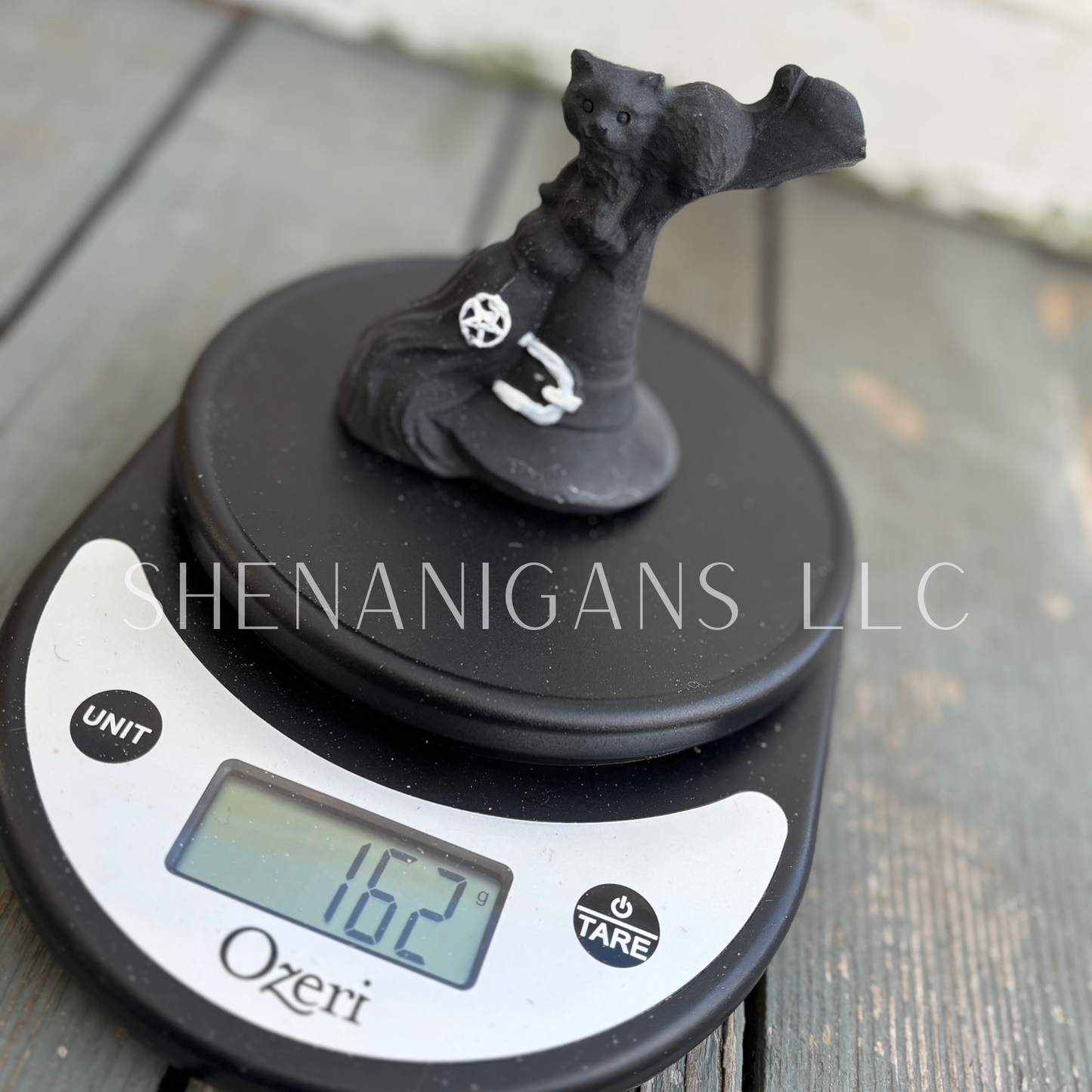 Witch Hat, Broom, Pentacle, Black Cat - Obsidian - Crystal Carving