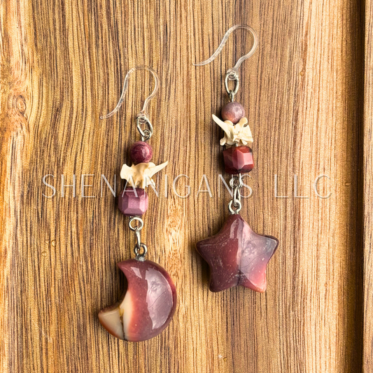 Pale Mookaite Moon & Star Earrings
