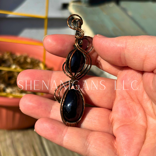 Double Obsidian Handmade Wire Wrapped Pendant