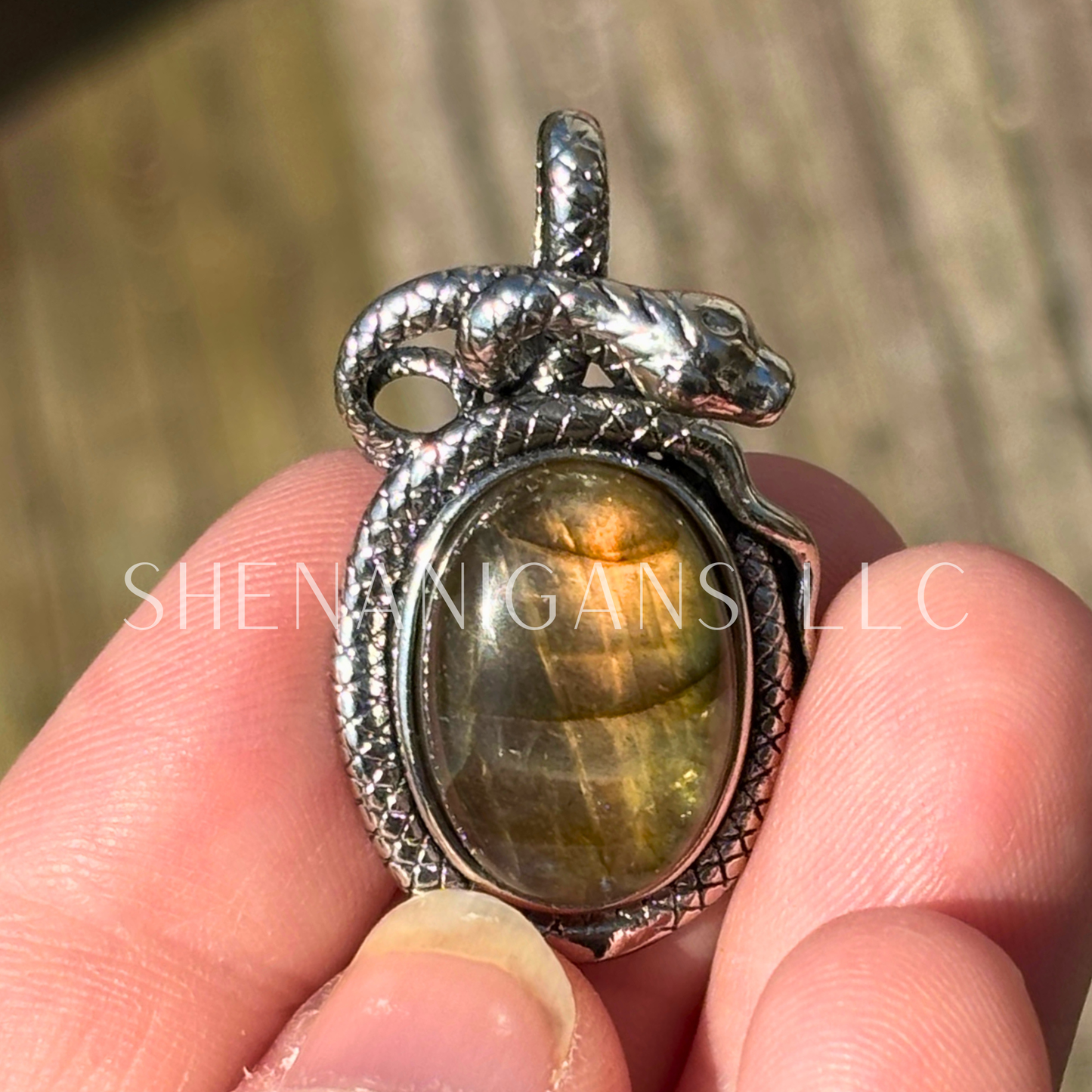 Snake Wrapped Pendant - Gold Flash Labradorite