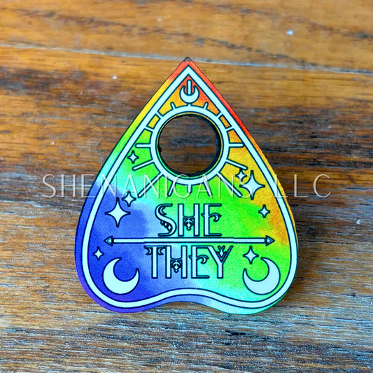Pronoun Rainbow Pride Flag Planchette Pin (Multiple styles!)