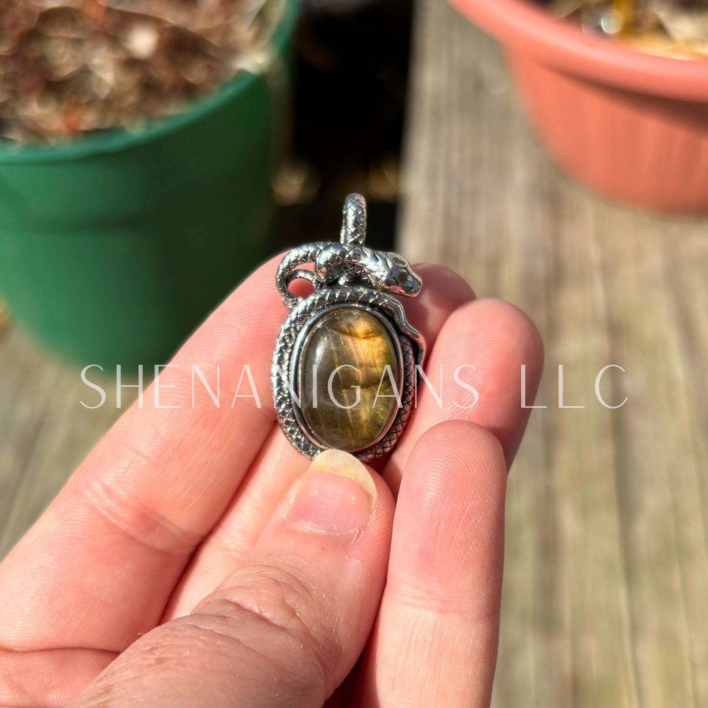 Snake Wrapped Pendant - Gold Flash Labradorite