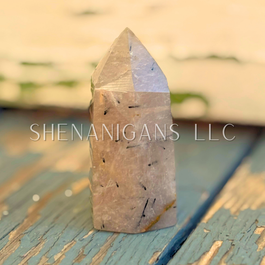 2.5" Black Tourmaline in Quartz Polished Point Mineral Specimen Gemstone Crystal Obelisk Wand