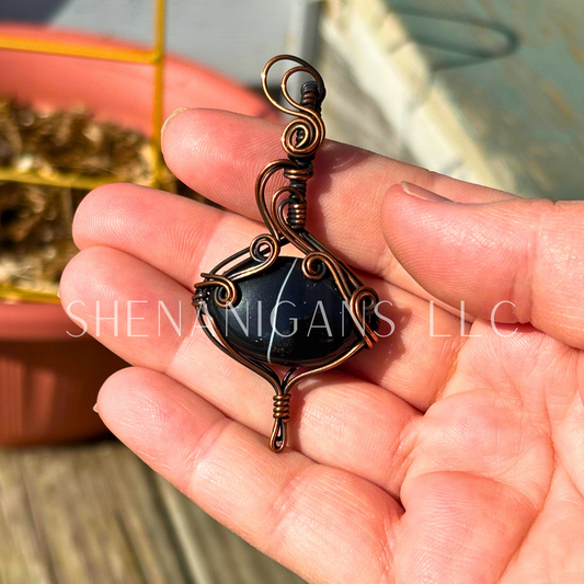Banded Obsidian Wire-Wrapped Pendant – Handmade Protection & Shadow Work Talisman