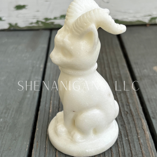 Cat with Goat Horns - White Marble - Crystal Carving
