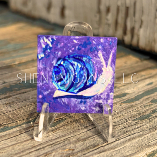 Snail Mini Tile Painting by IrisISBeauty - Handpainted Micro Art