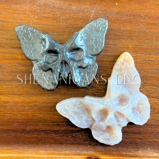 Butterfly Skull - Flat Crystal Carving