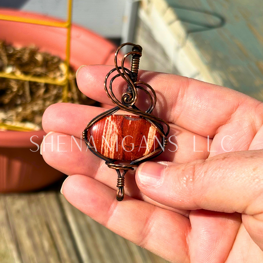 Red Jasper Wire-Wrapped Pendant – Handmade Stone of Strength & Grounding