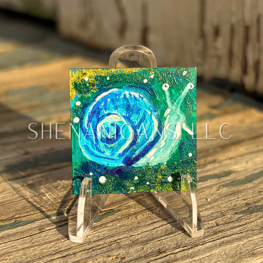 Snail Mini Tile Painting by IrisISBeauty - Handpainted Micro Art