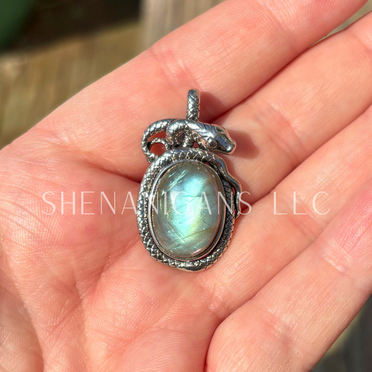Snake Wrapped Pendant - Blue Flash Labradorite