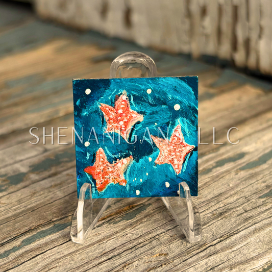 Starfish Mini Tile Painting by IrisISBeauty - Handpainted Micro Art