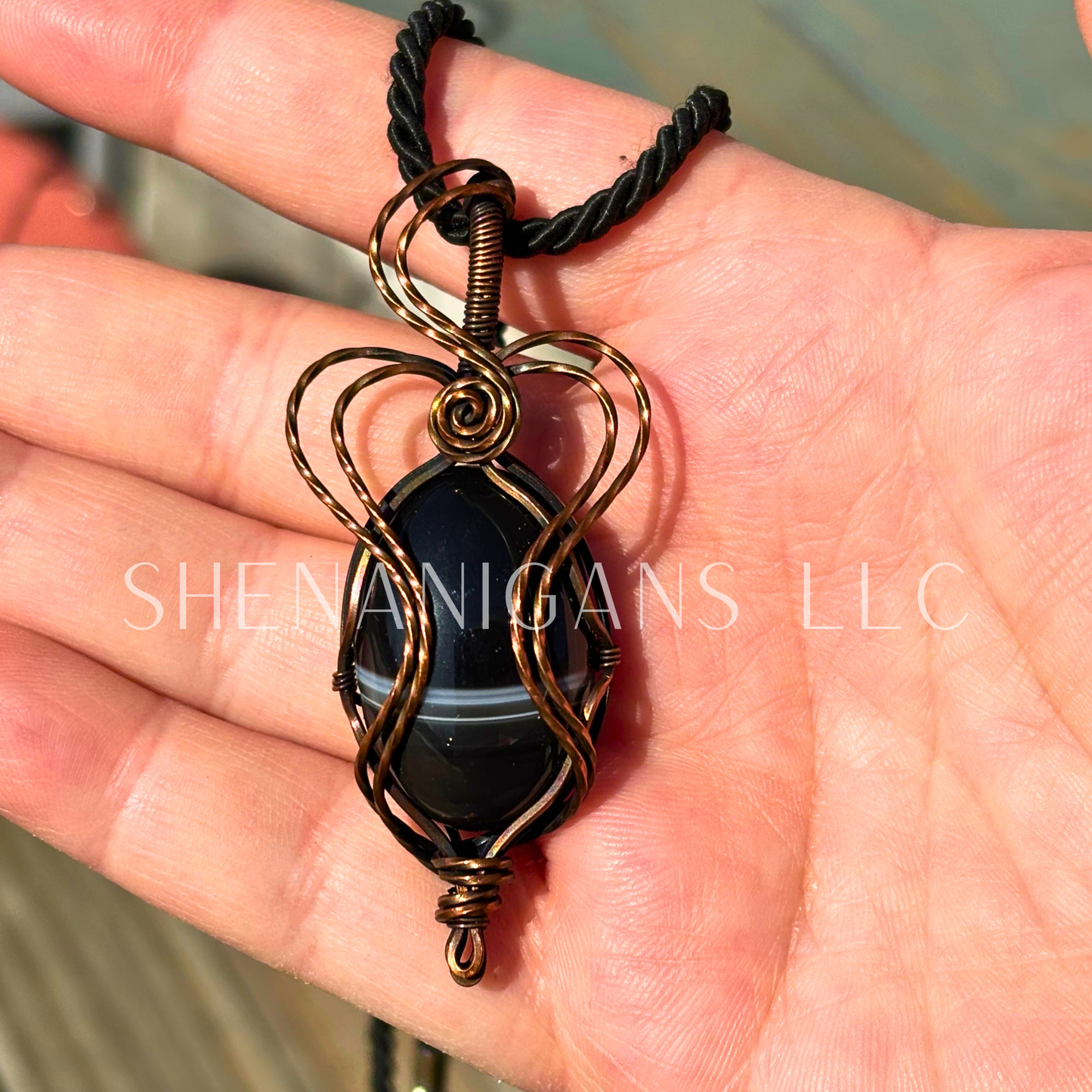 Banded Obsidian Wire-Wrapped Pendant – Handmade Protection & Shadow Work Talisman