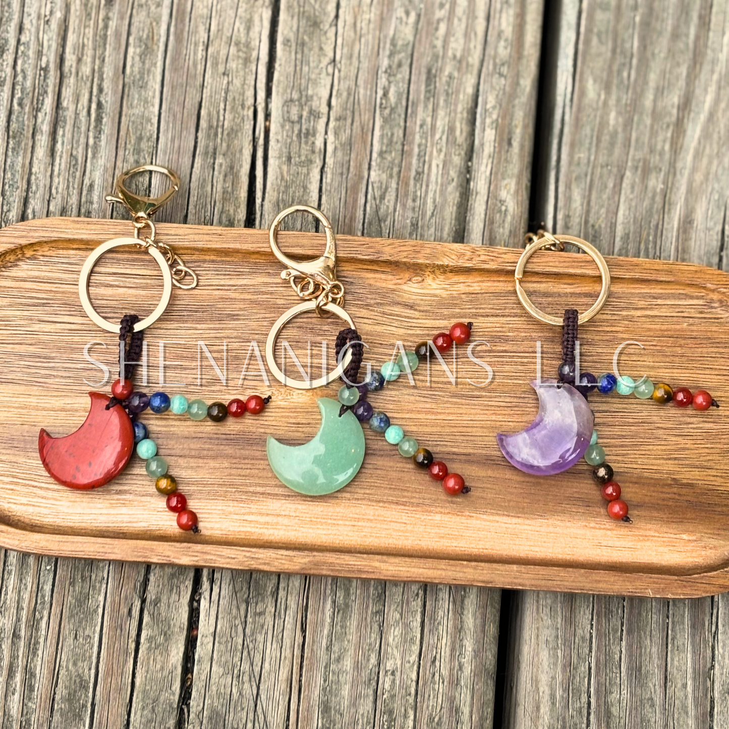 Crescent Moon Chakra Crystal Keychain