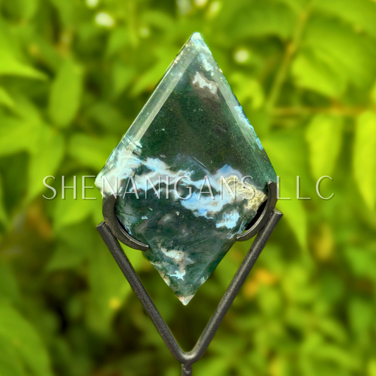 Moss Agate Kite Diamond on Stand