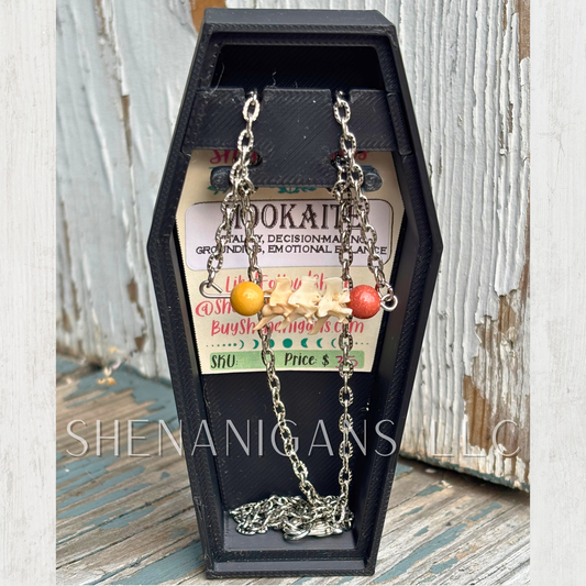 Mookaite & Rattlesnake Vertebrae Necklace with Silver Hammered Chain