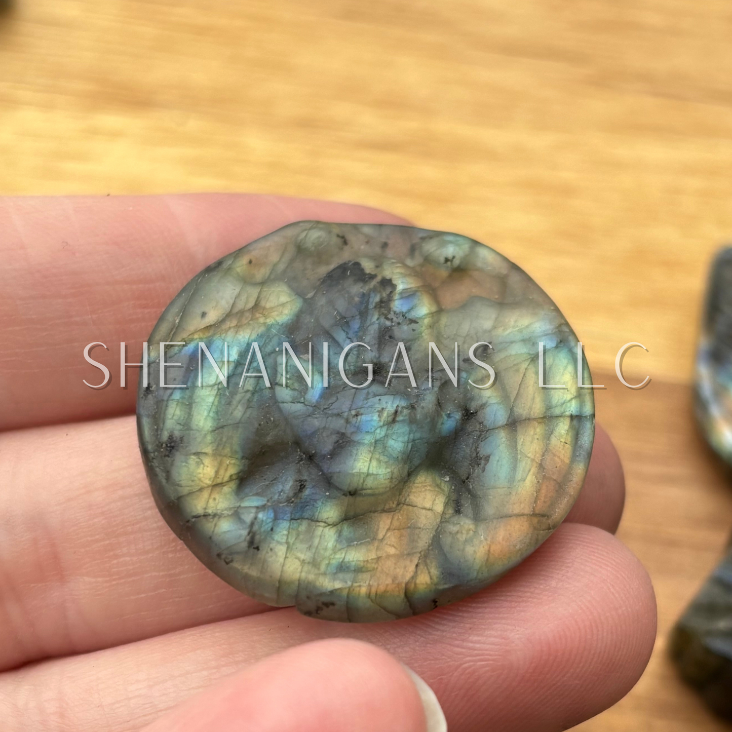 Hanging Fruit Bat - Labradorite Flat Crystal Carving