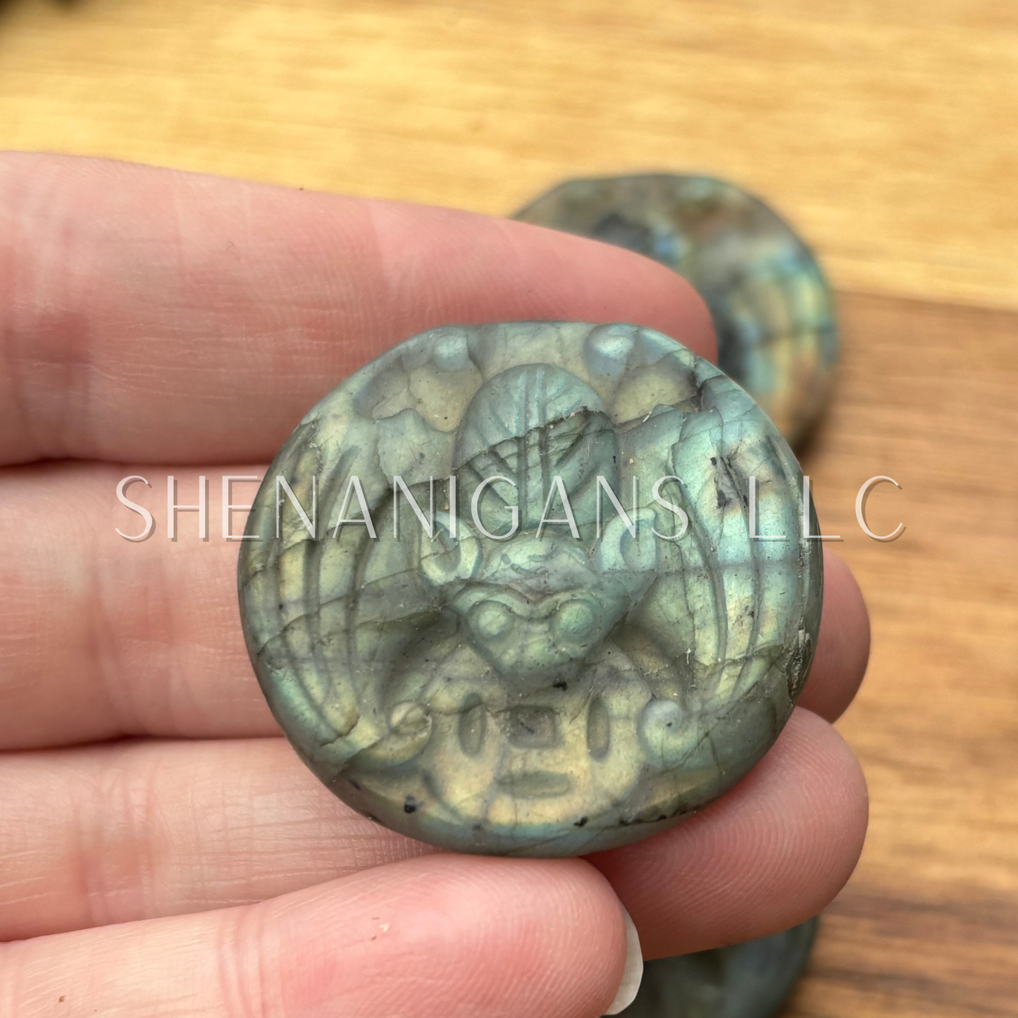 Hanging Fruit Bat - Labradorite Flat Crystal Carving