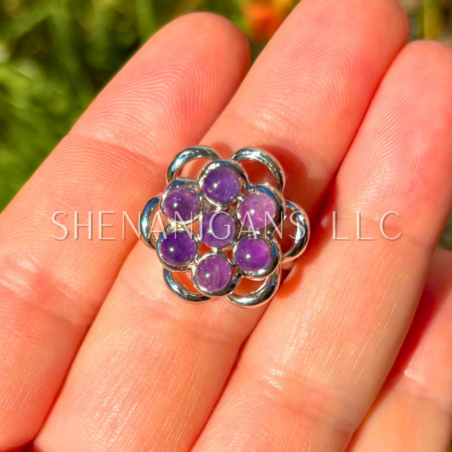 Amethyst Flower Spinning Fidget Ring