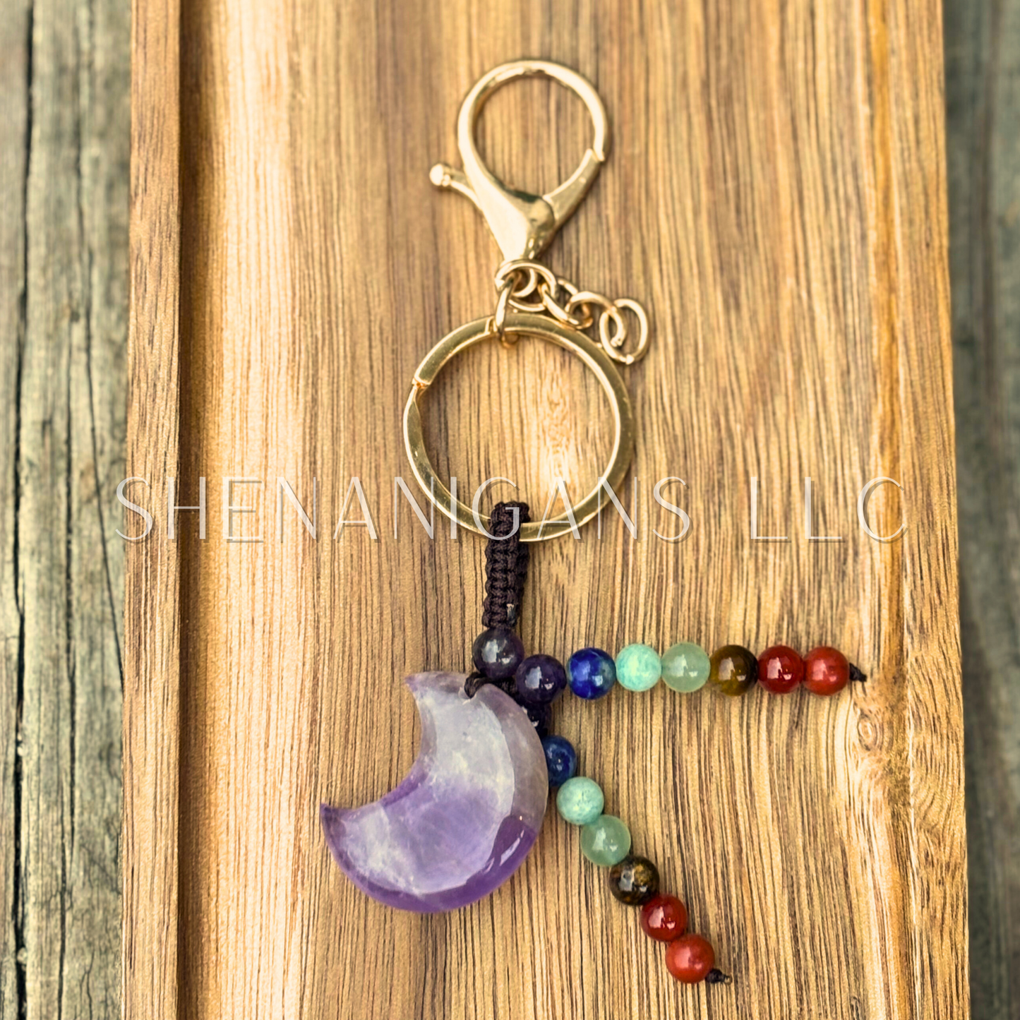 Crescent Moon Chakra Crystal Keychain