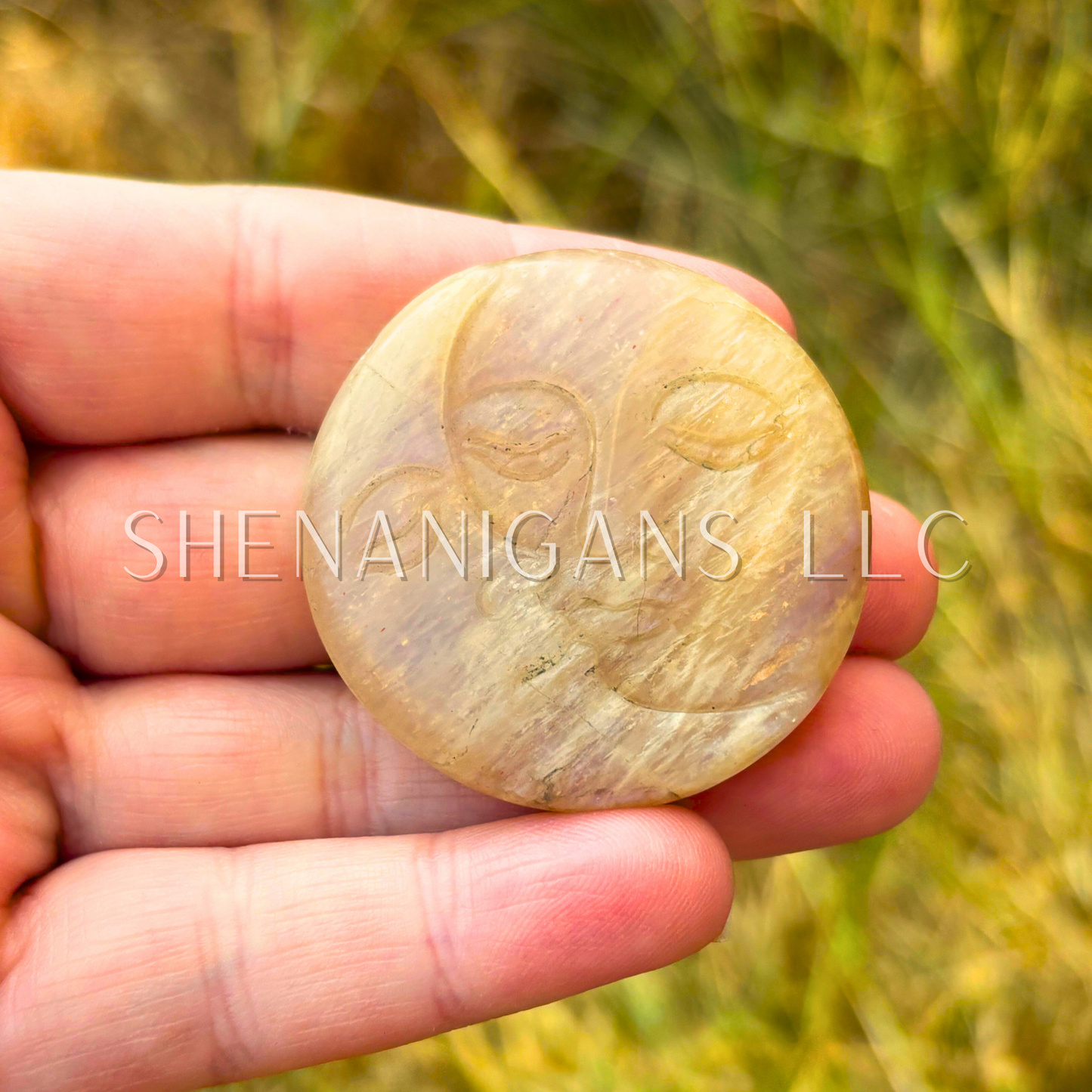 Moon Sun Face - Statement Pendant Size - Flat Crystal Carving