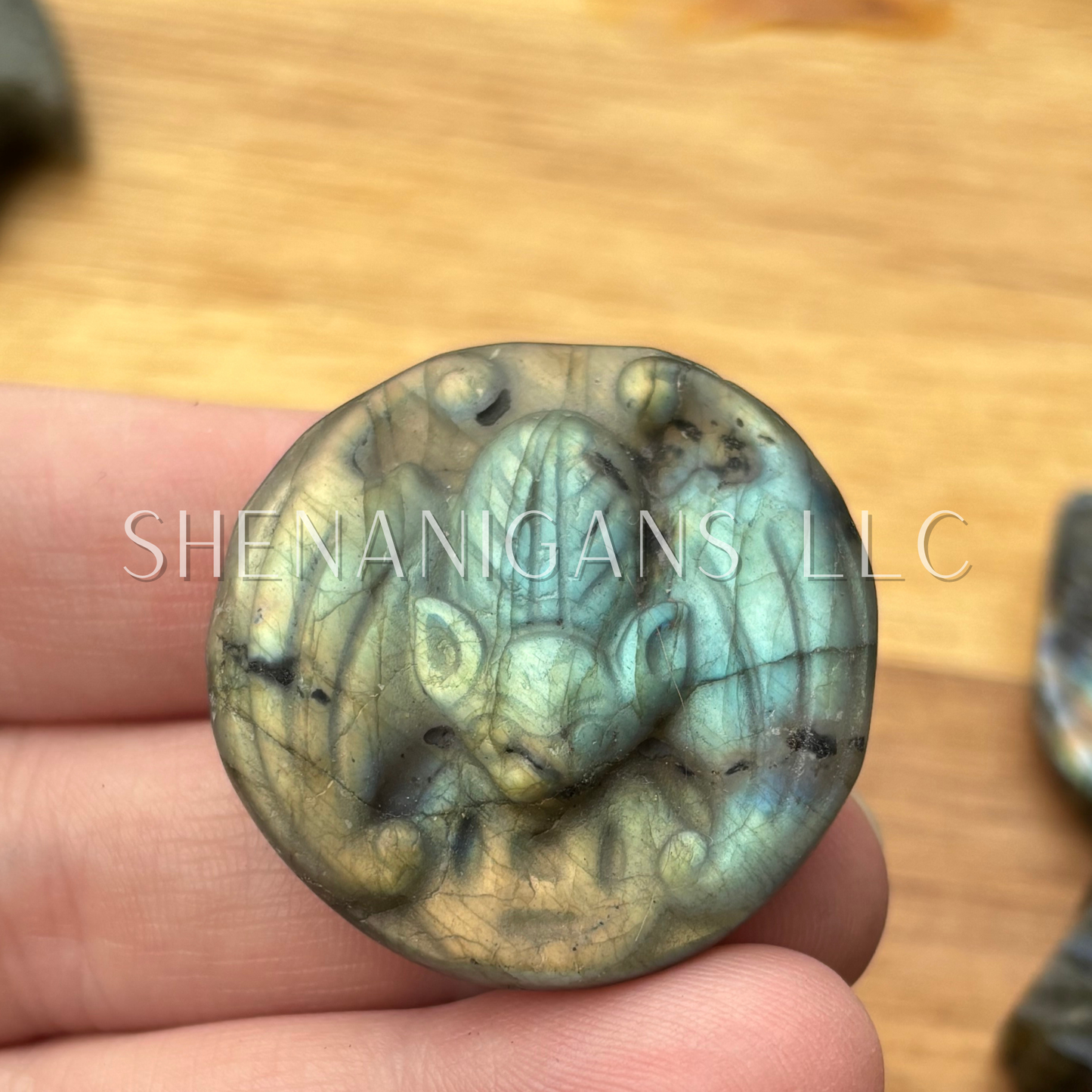 Hanging Fruit Bat - Labradorite Flat Crystal Carving