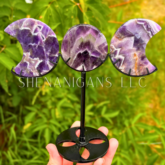 Chevron Amethyst Triple Goddess Moon Phase on Stand Crystal Carving