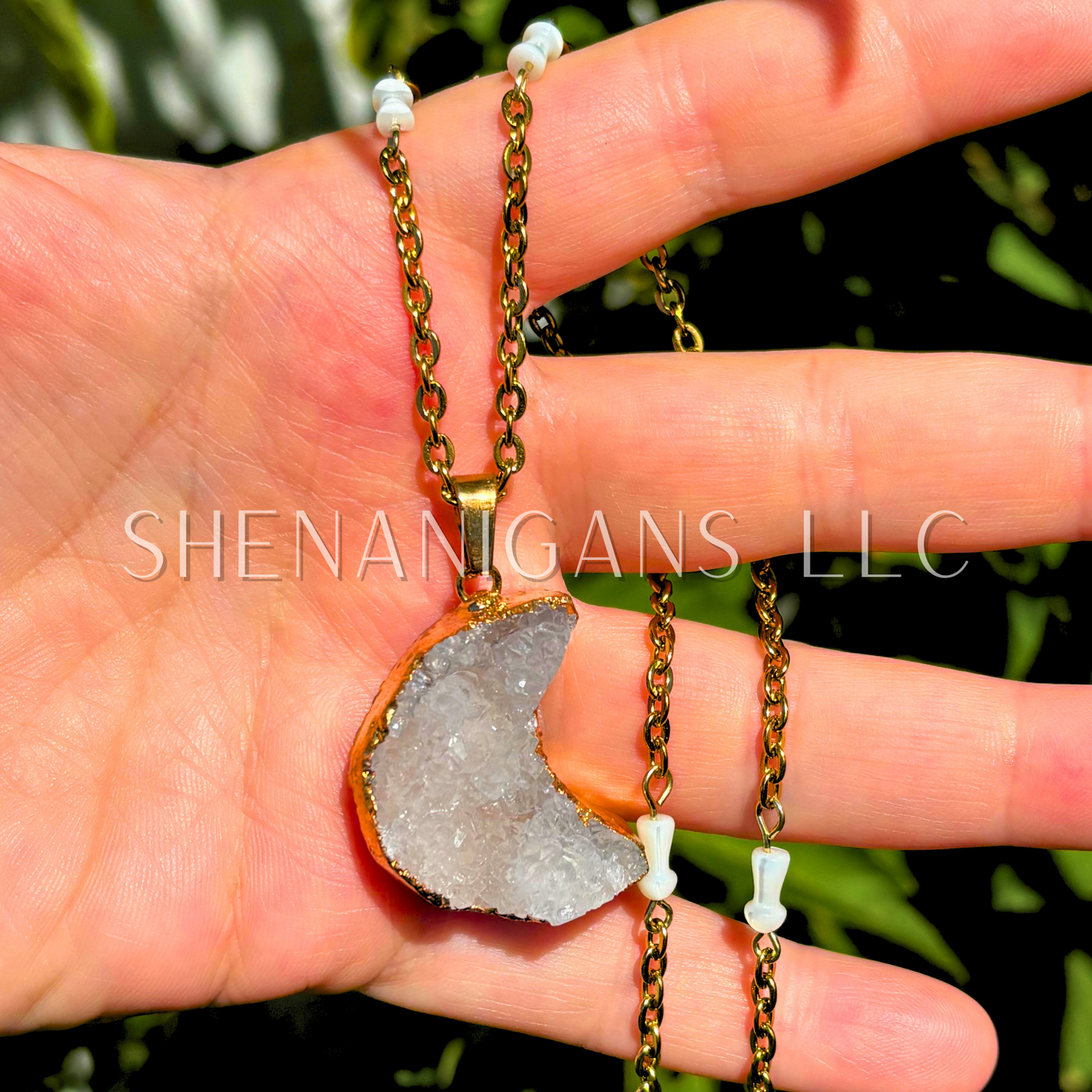 Druzy Agate Crescent Moon Necklace